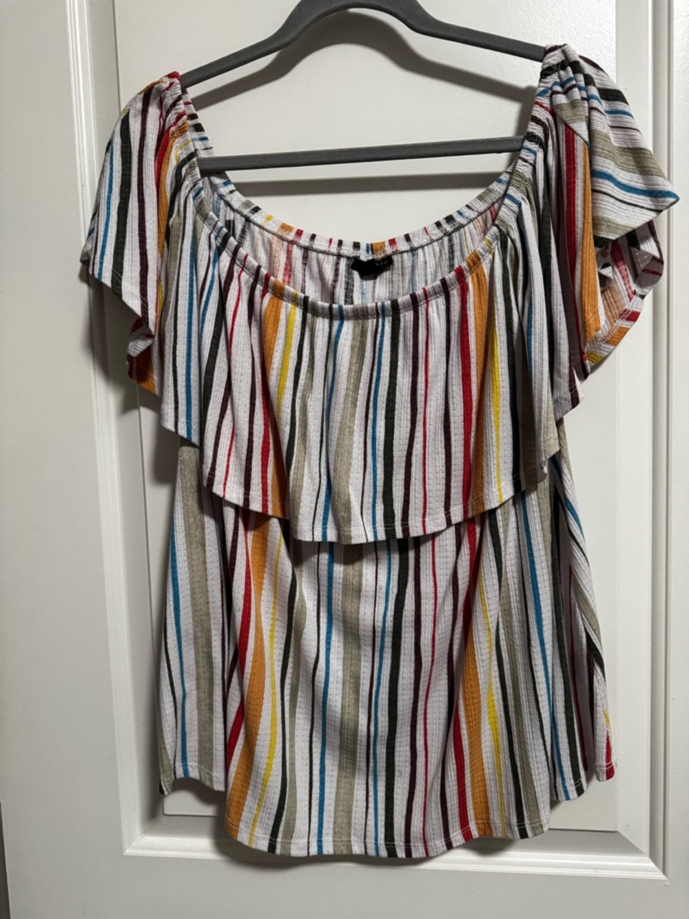 torrid Multicolor Striped Off-Shoulder Ruffle Blouse